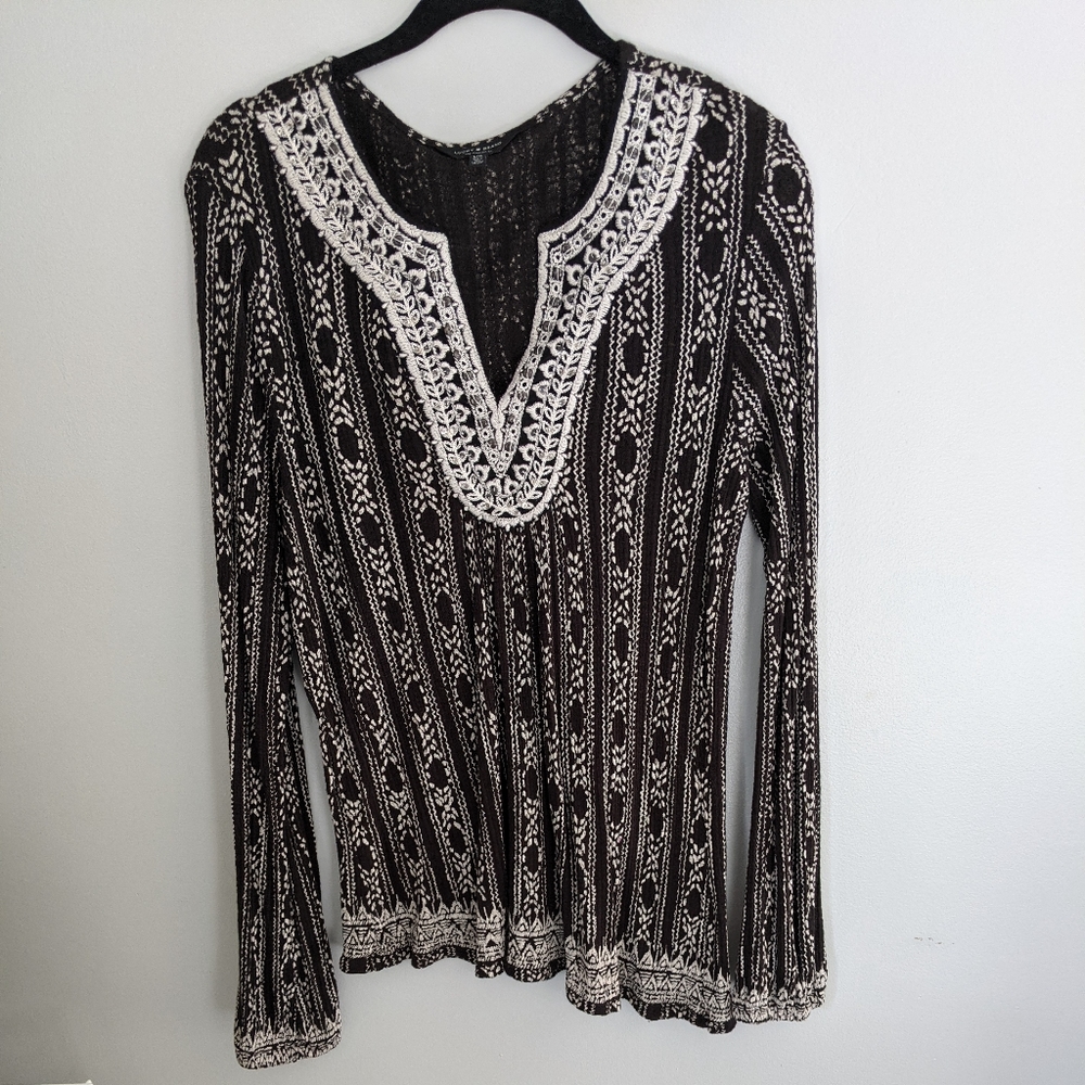 Lucky Brand | Black Long Sleeve BoHo Top